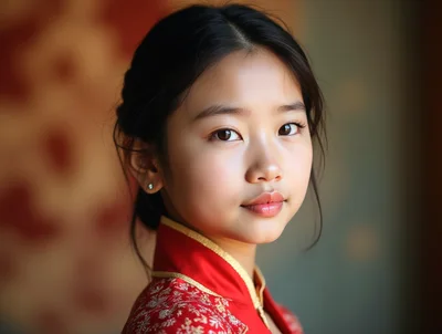 Portrait Of A Young Asian Girl In Traditional Clothing