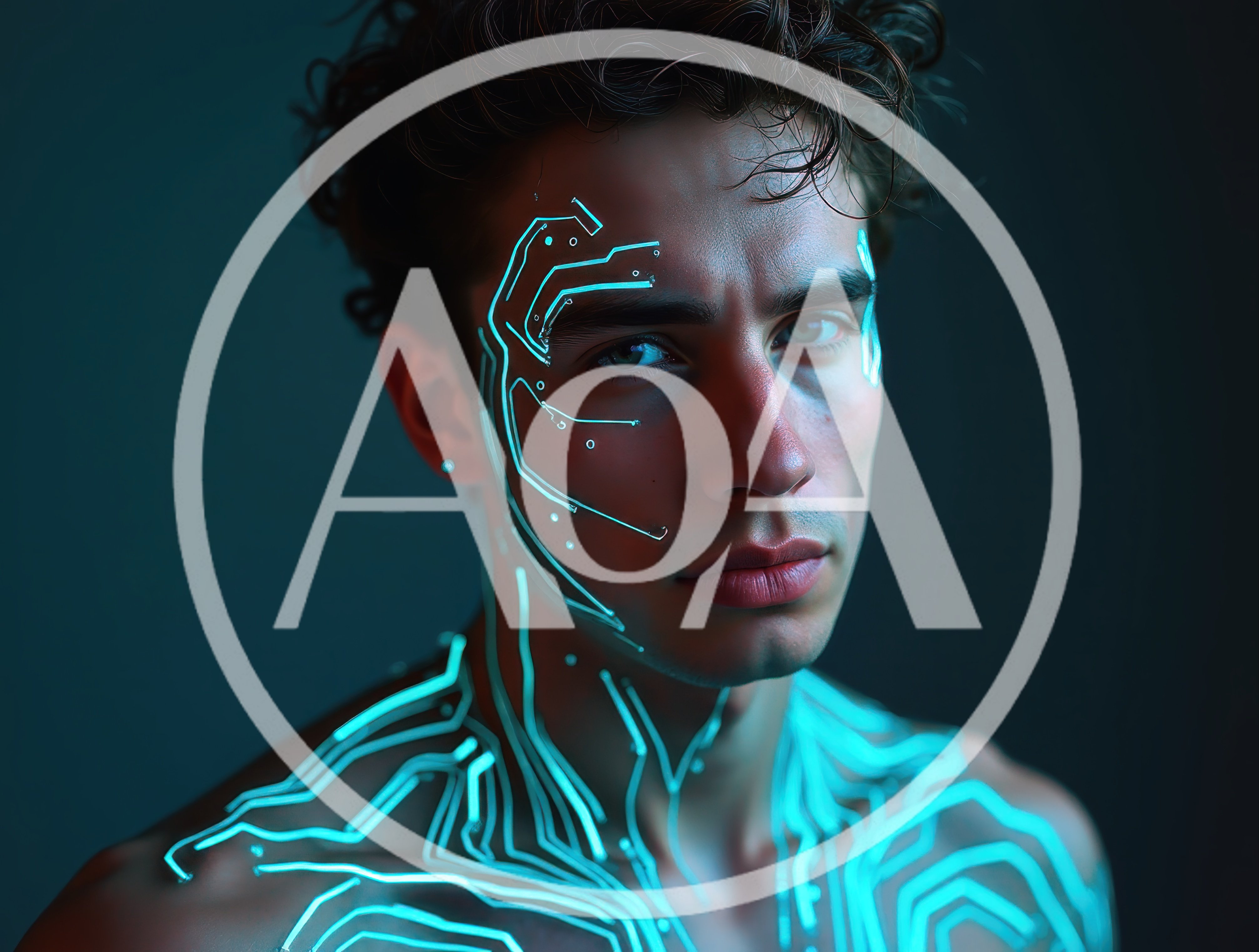 Portrait Of A Man With Glowing Cybernetic Circuitry