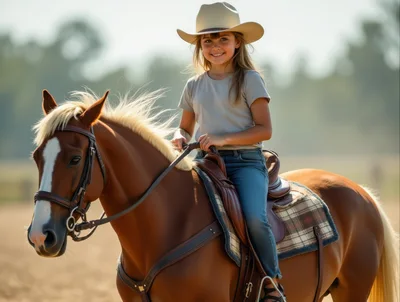Young Girl Riding A Horse In An Outdoor Arena
