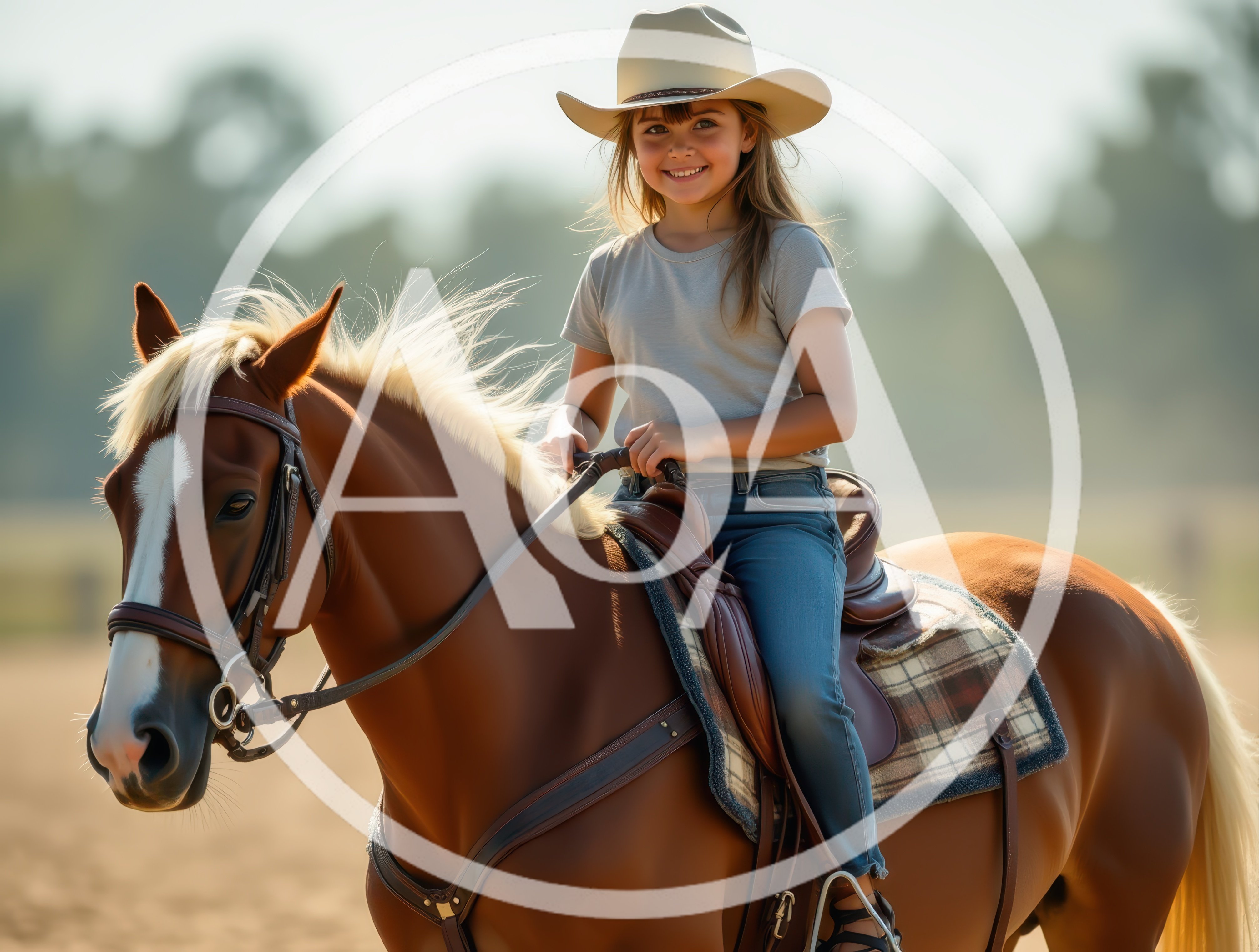 Young Girl Riding A Horse In An Outdoor Arena