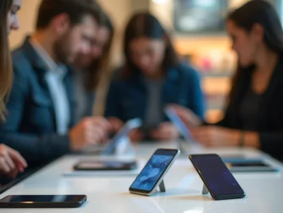 Group Of Professionals Testing New Smartphones In Office