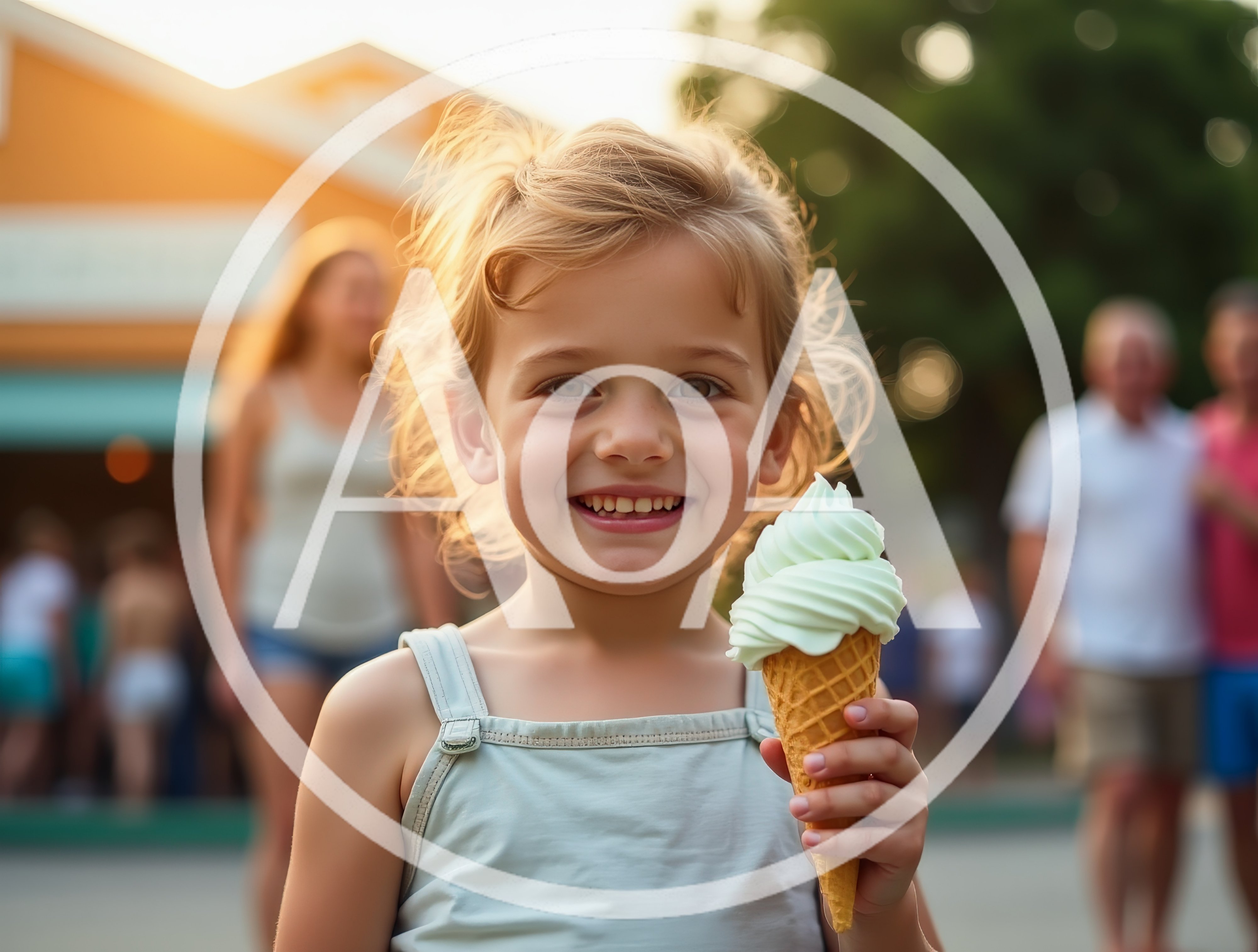 Happy Little Girl Eating Ice Cream Outdoors