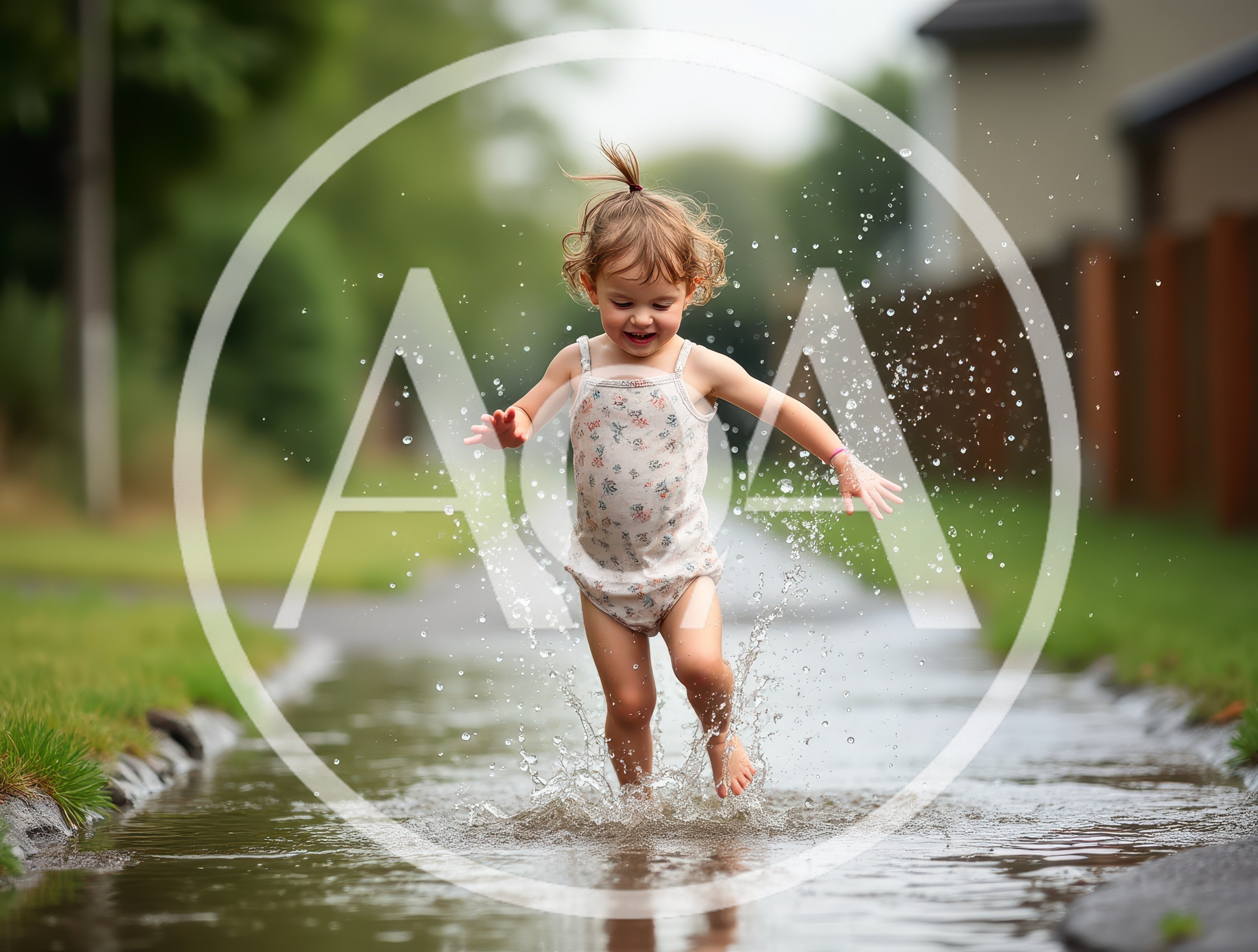 Toddler Girl Playing And Splashing In A Puddle
