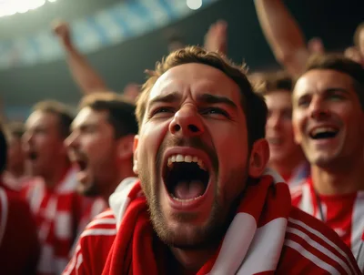 Passionate Soccer Fans Cheering In Stadium