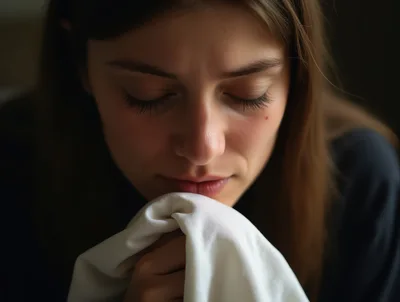 Young Woman Holding White Fabric Near Her Face