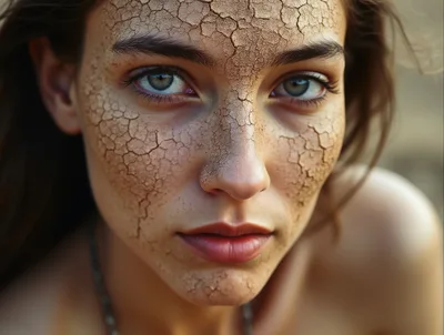 Portrait Of A Woman With Cracked Dry Skin