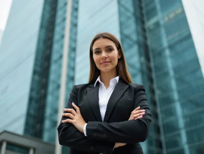 Confident Businesswoman Standing With Arms Crossed Outside Office Building