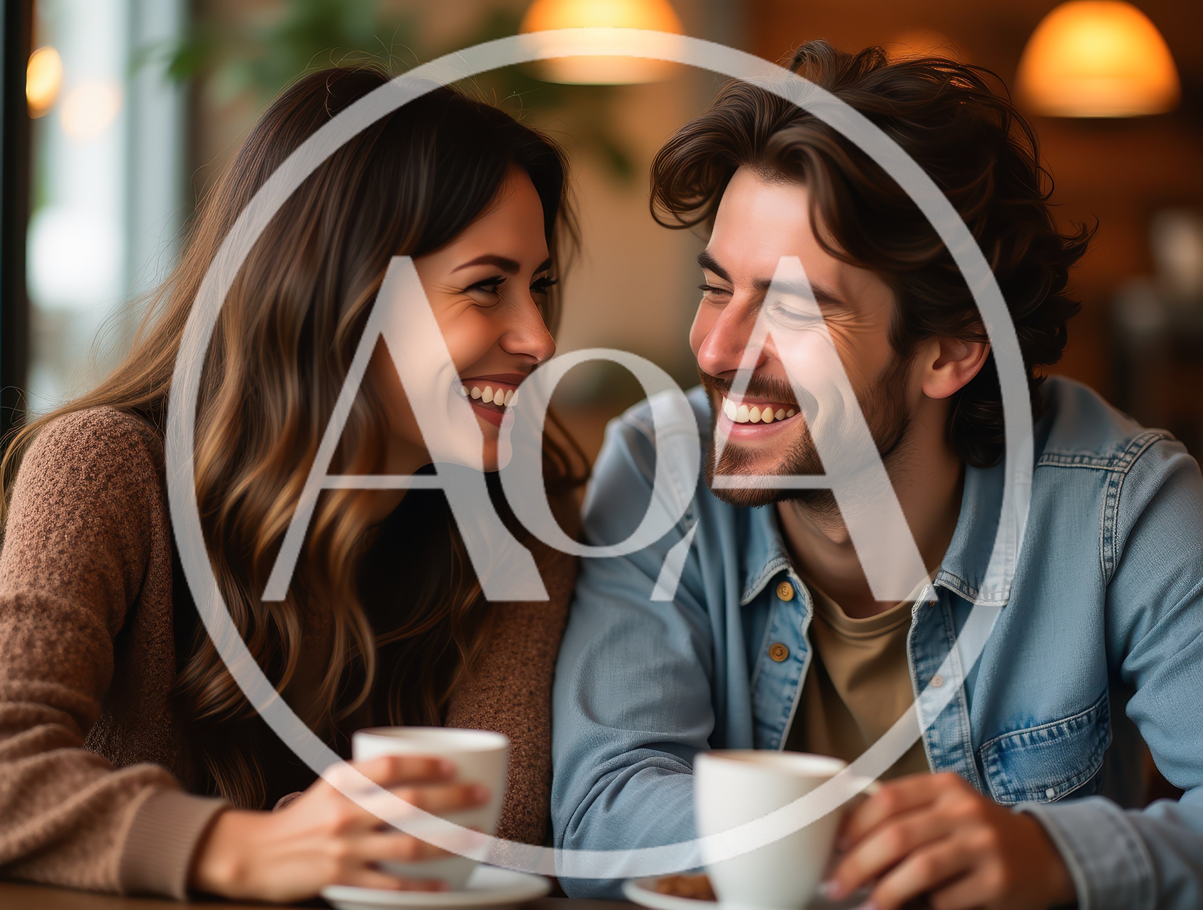 Happy Couple Laughing Together Over Coffee In Cafe