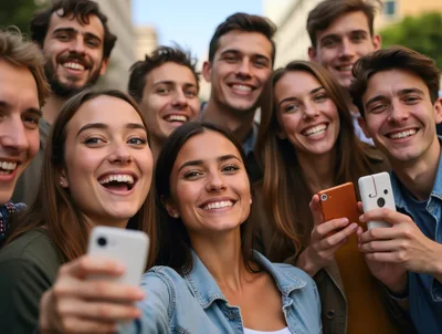 Group of Happy Friends Taking a Selfie Outdoors