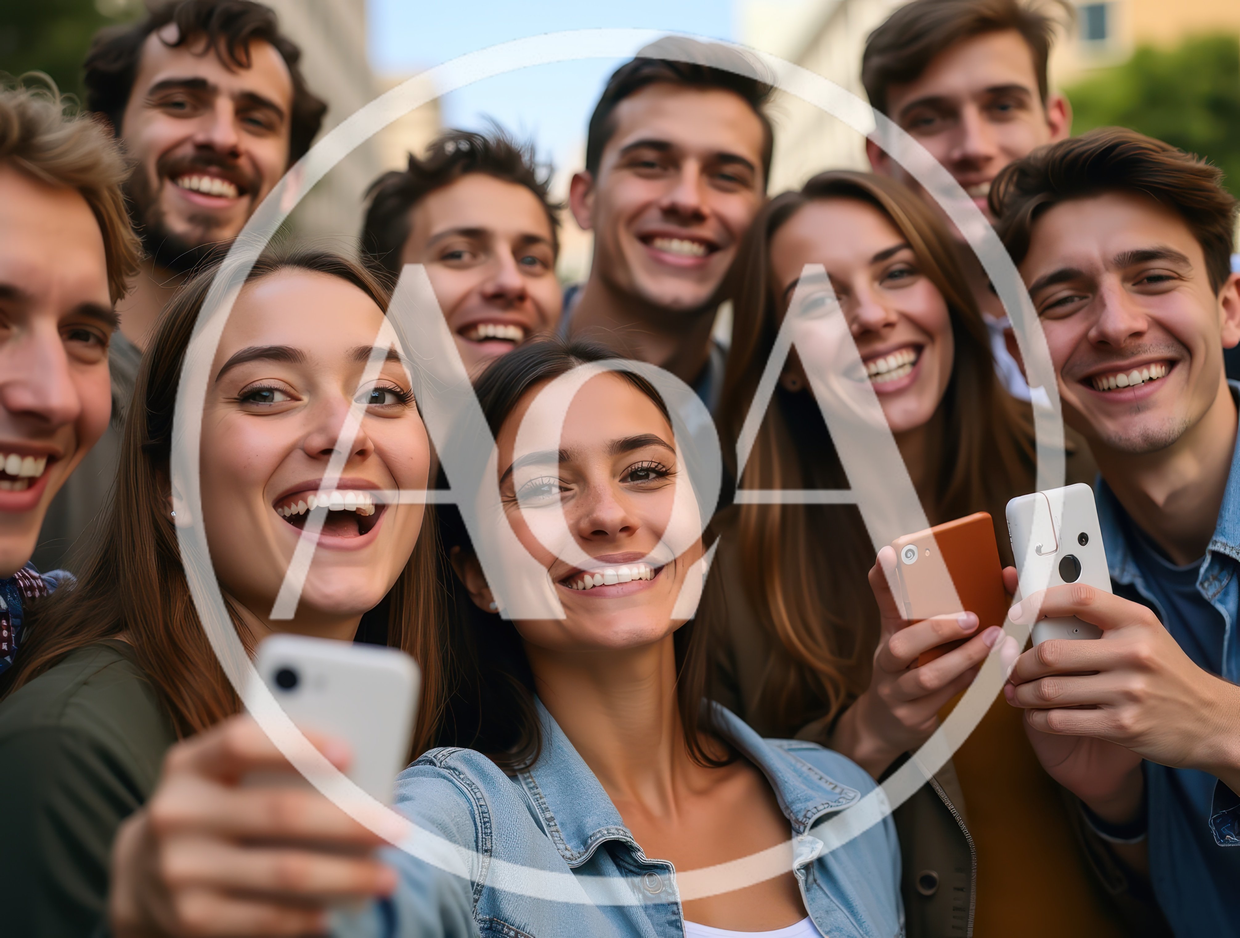 Group of Happy Friends Taking a Selfie Outdoors