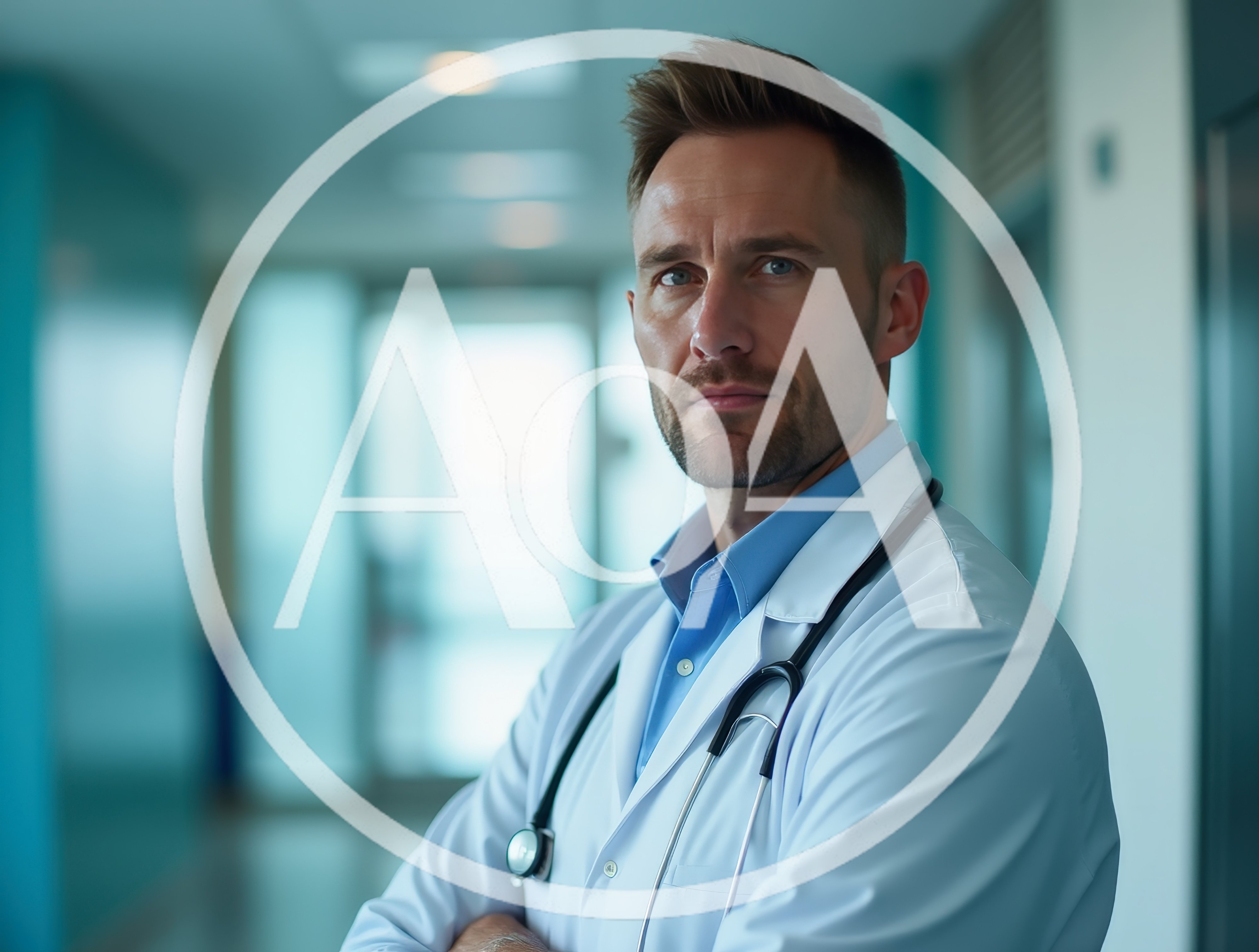 Professional Male Doctor Standing In Hospital Corridor