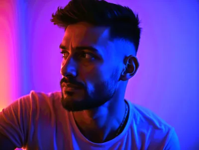 Portrait Of A Young Man With Neon Lighting