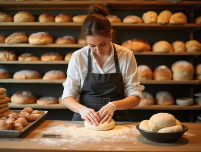 Professional Baker Kneading Dough In A Bakery