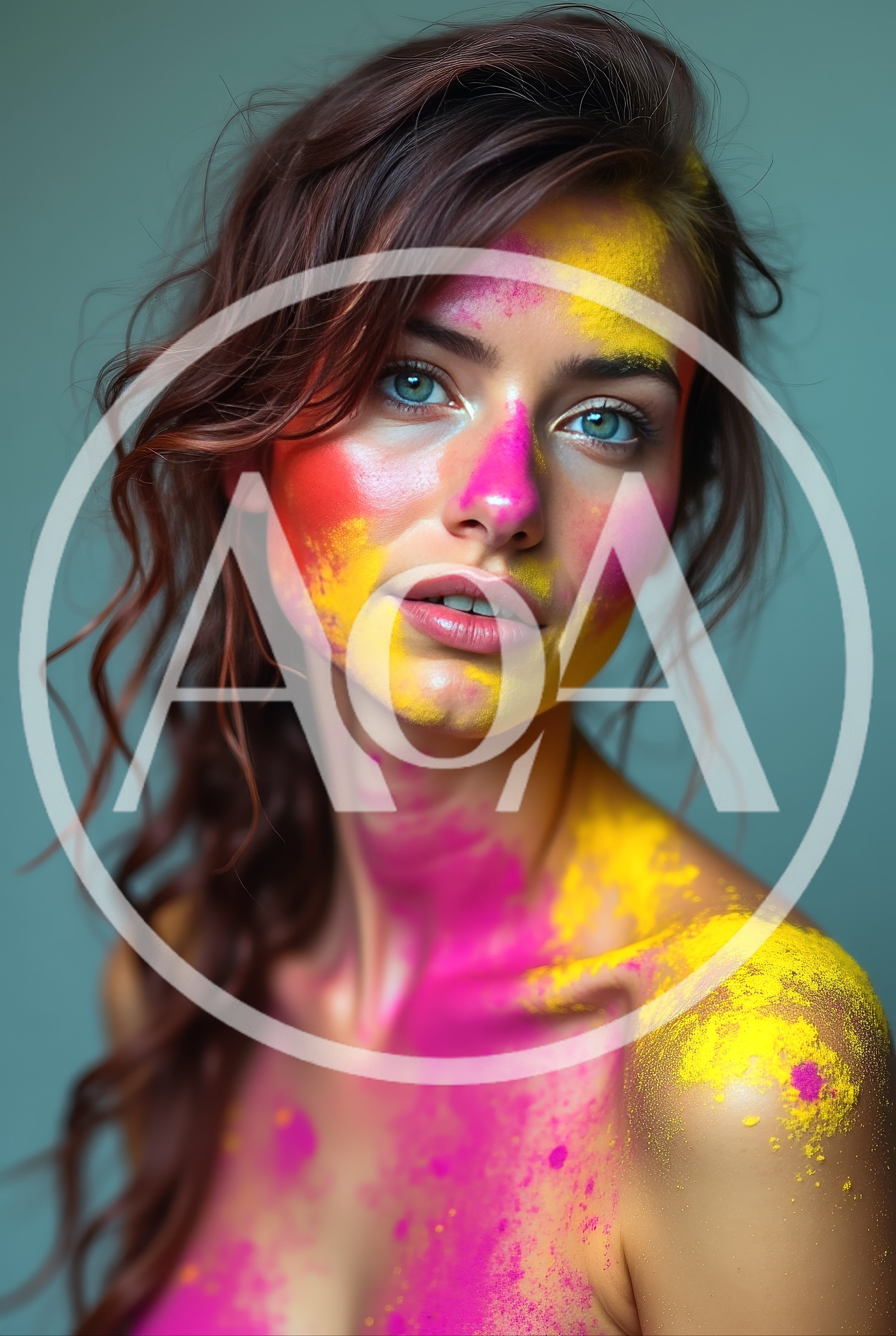 Portrait Of A Woman Covered In Vibrant Holi Powder