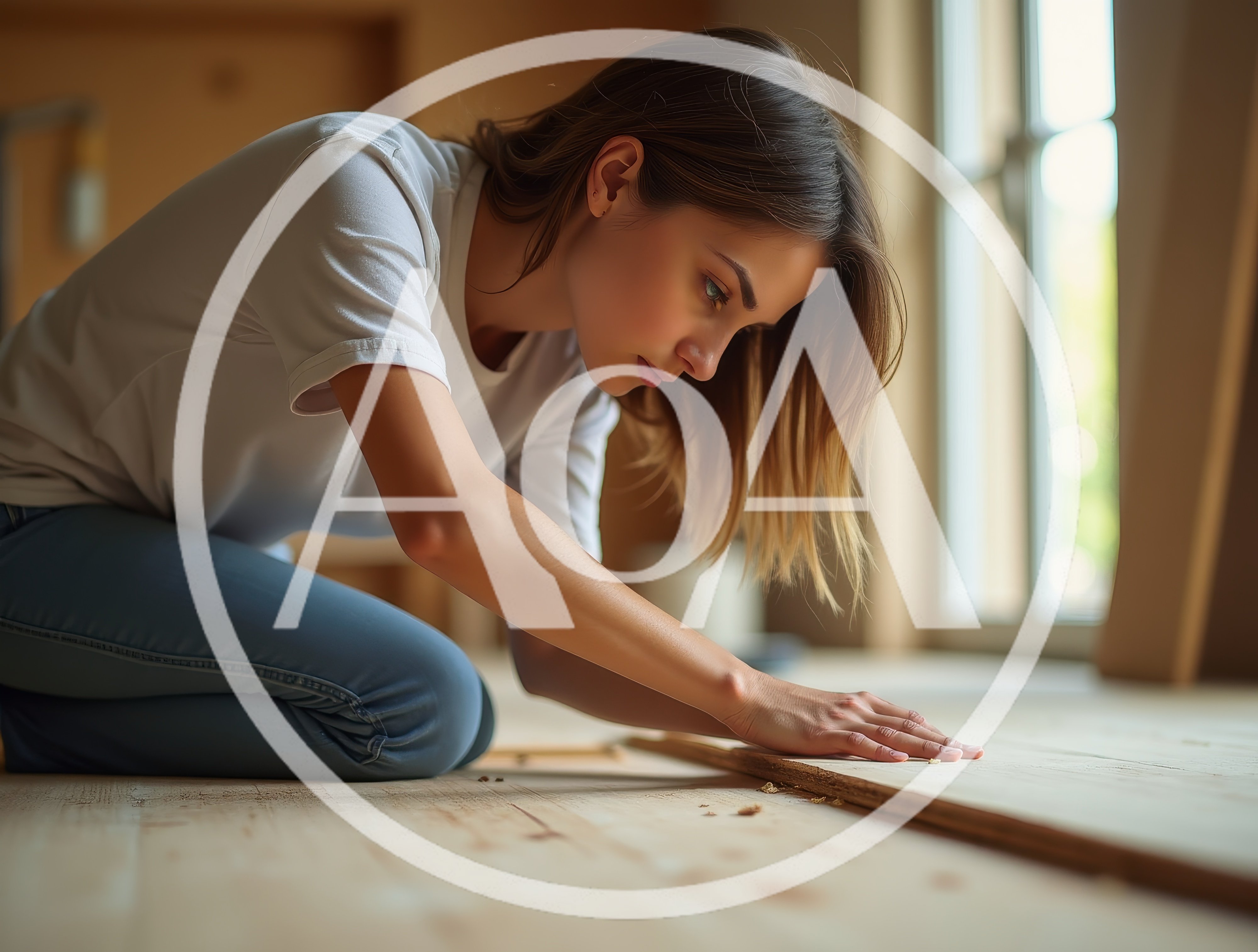Young Woman Installing Wooden Flooring In A Home