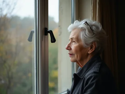 Elderly Woman Looking Out A Window