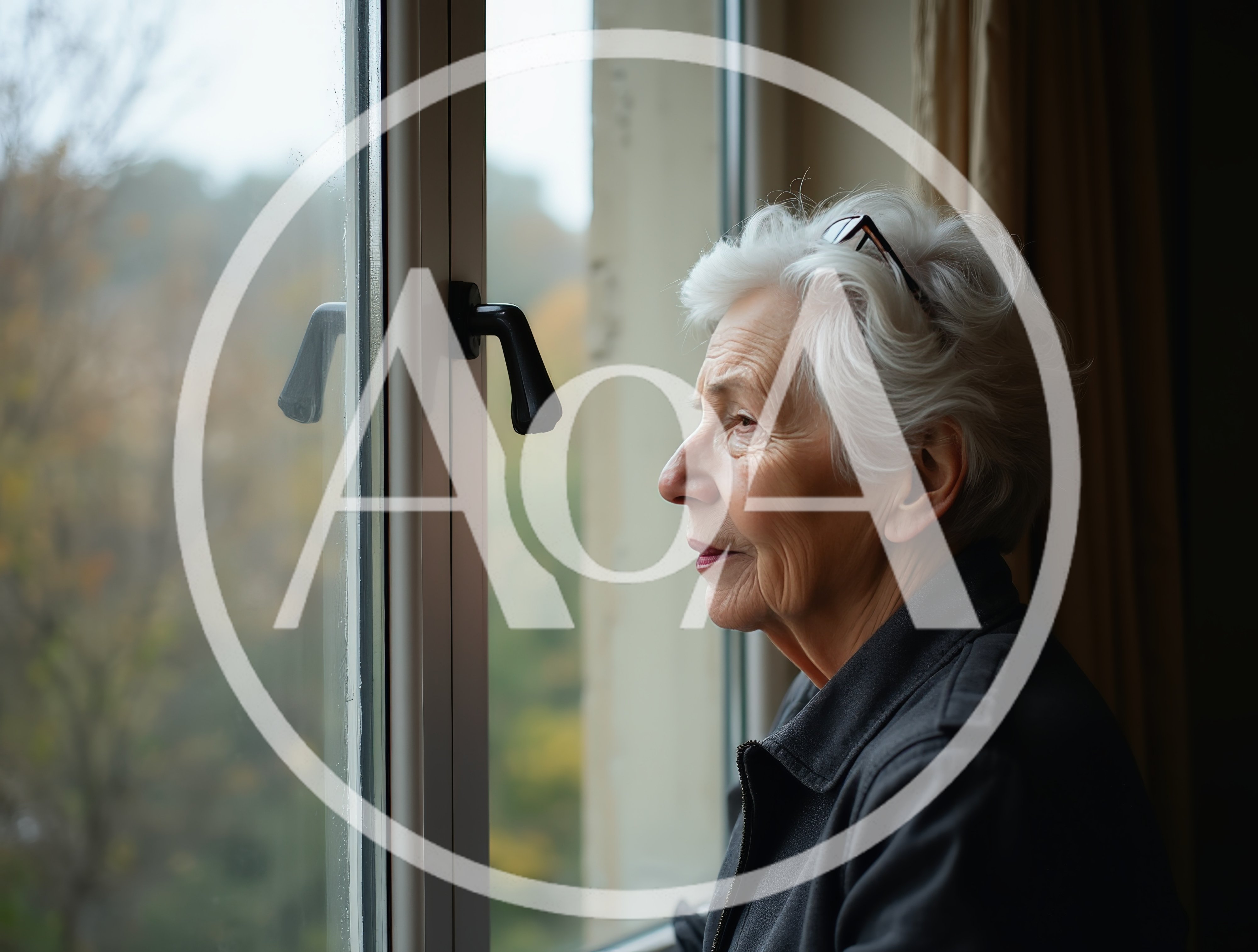 Elderly Woman Looking Out A Window