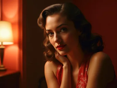 Elegant Woman With Vintage Hairstyle In Dimly Lit Room