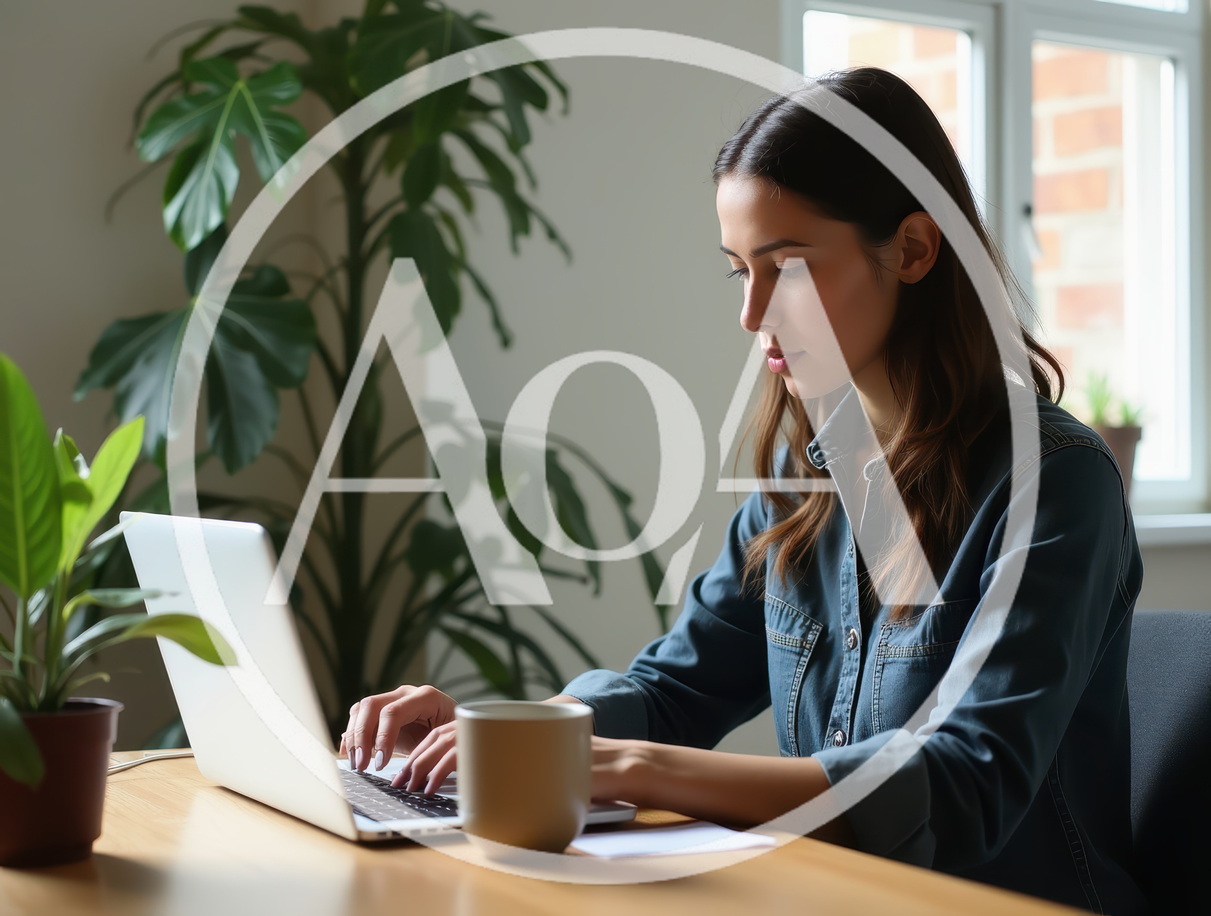 Young Woman Working On Laptop At Home Office