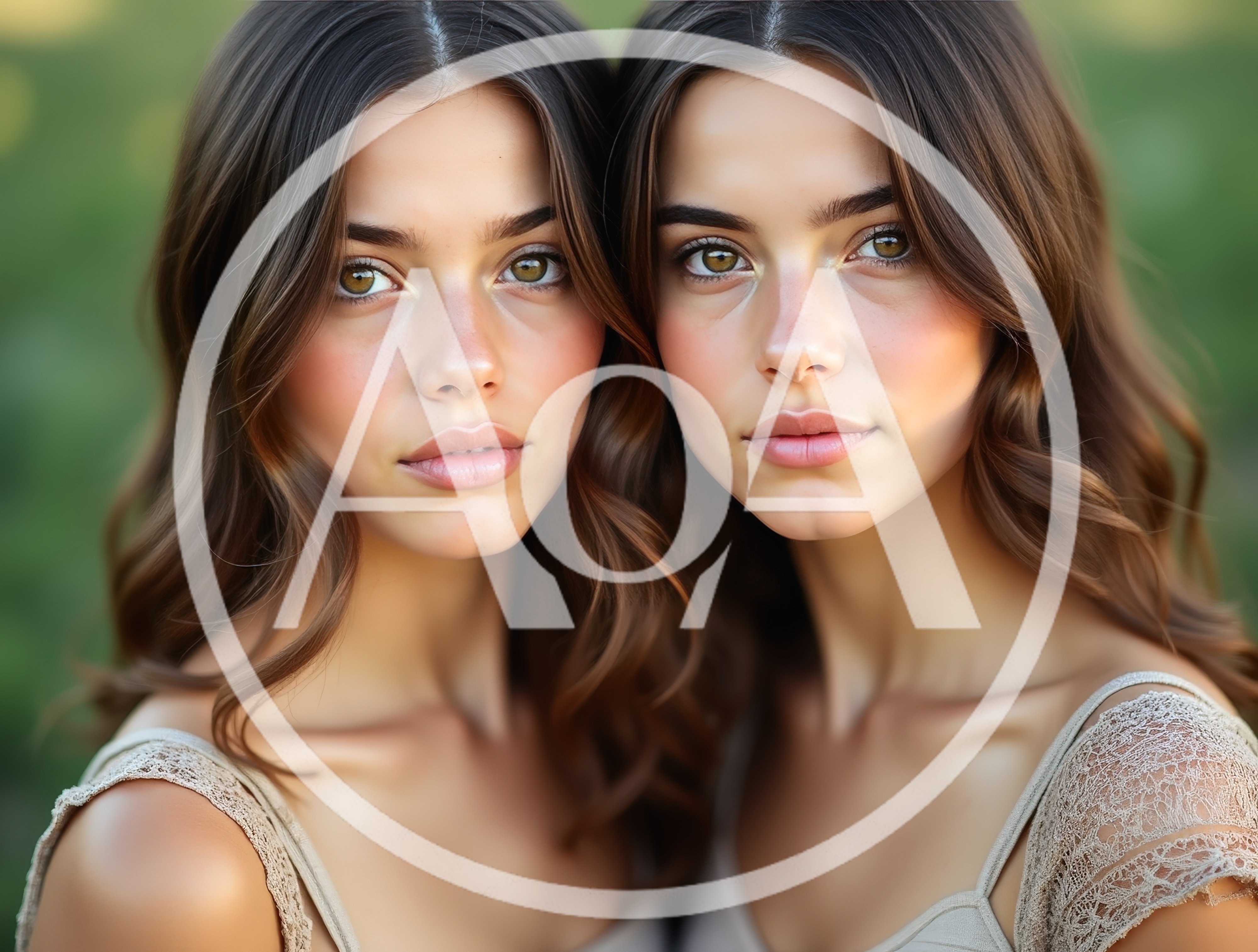 Portrait Of Two Identical Twin Sisters Outdoors