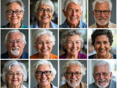Collage Of Diverse Senior Citizens Smiling At Camera