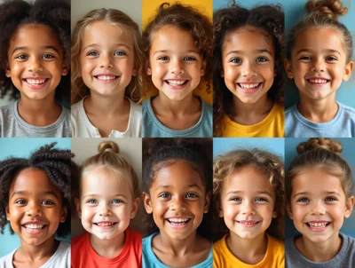 Collage Of Diverse Young Children Smiling Happily