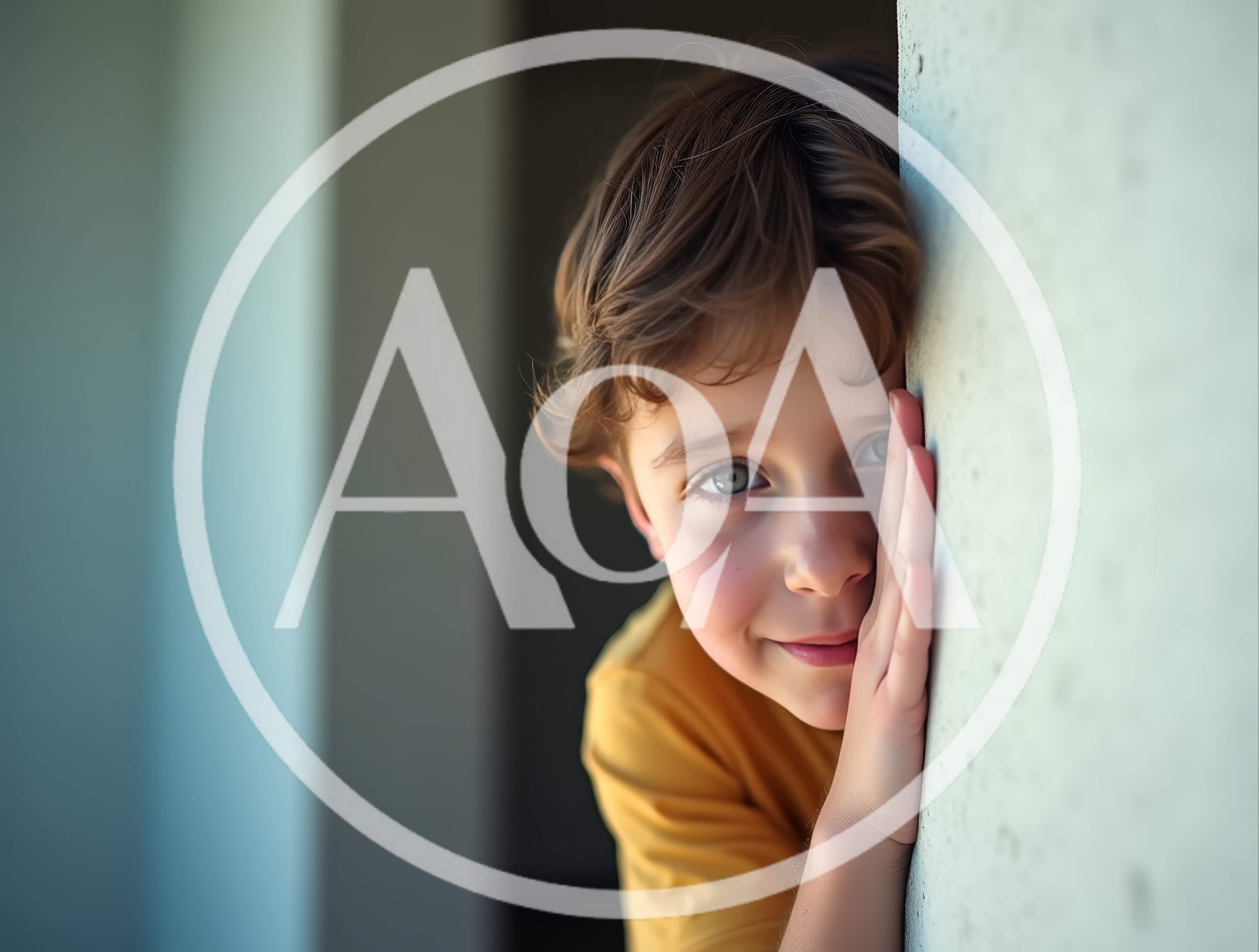 Young Boy Peeking Around A Corner