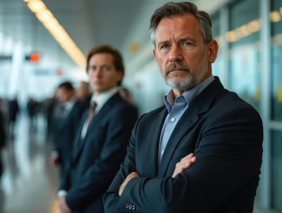 Professional Businessmen Standing In A Modern Airport Terminal