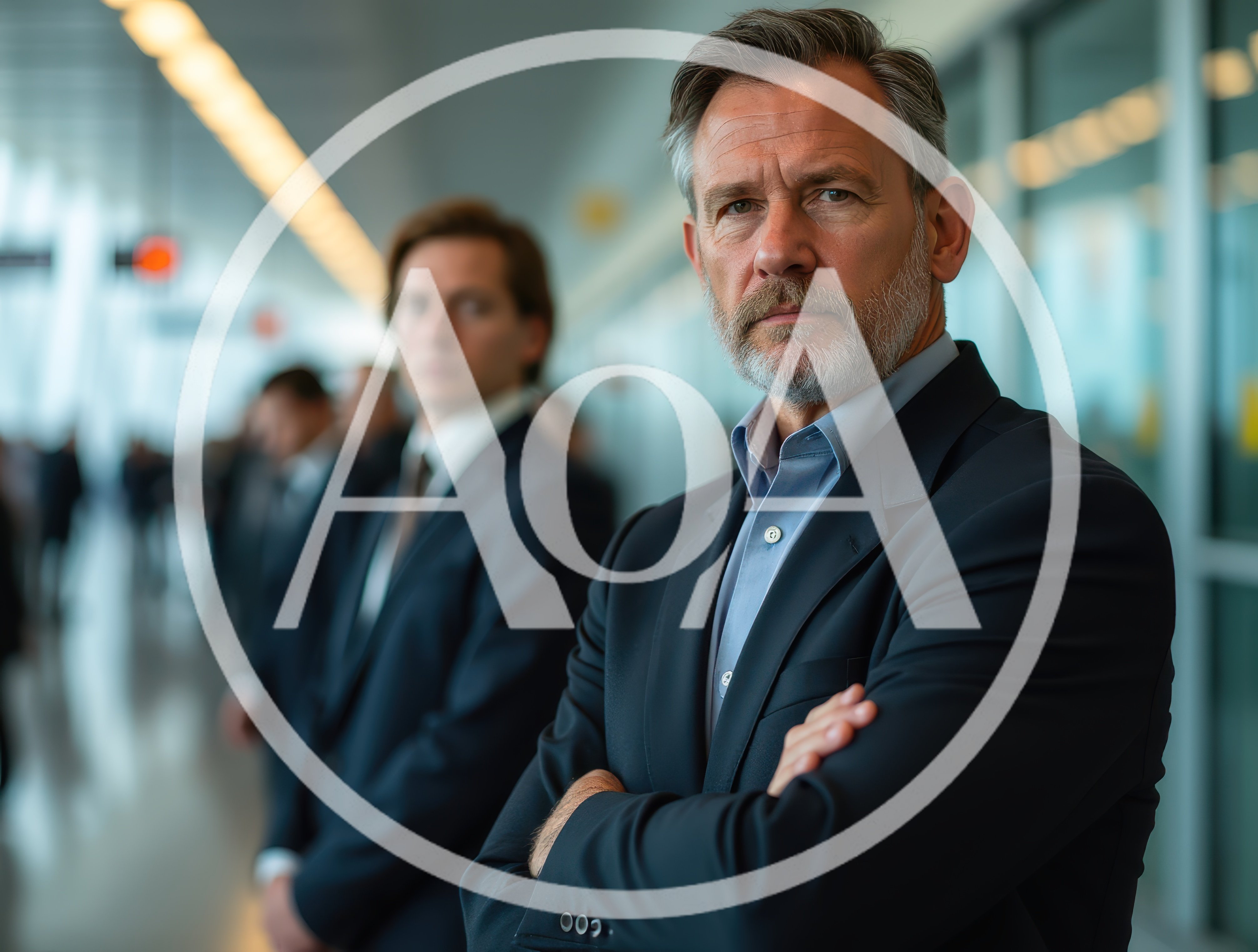 Professional Businessmen Standing In A Modern Airport Terminal