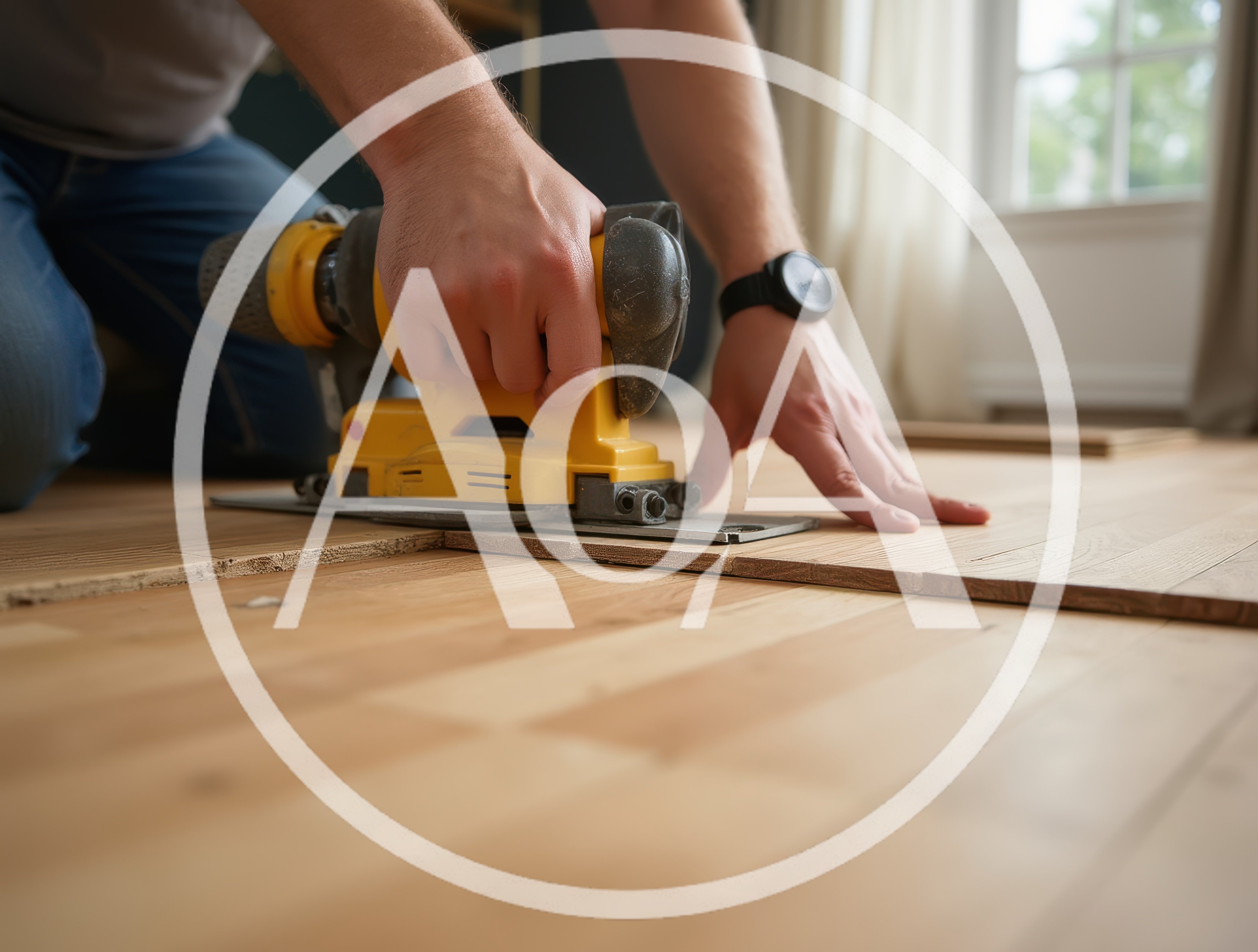 Man Using Electric Sander On Wooden Floor