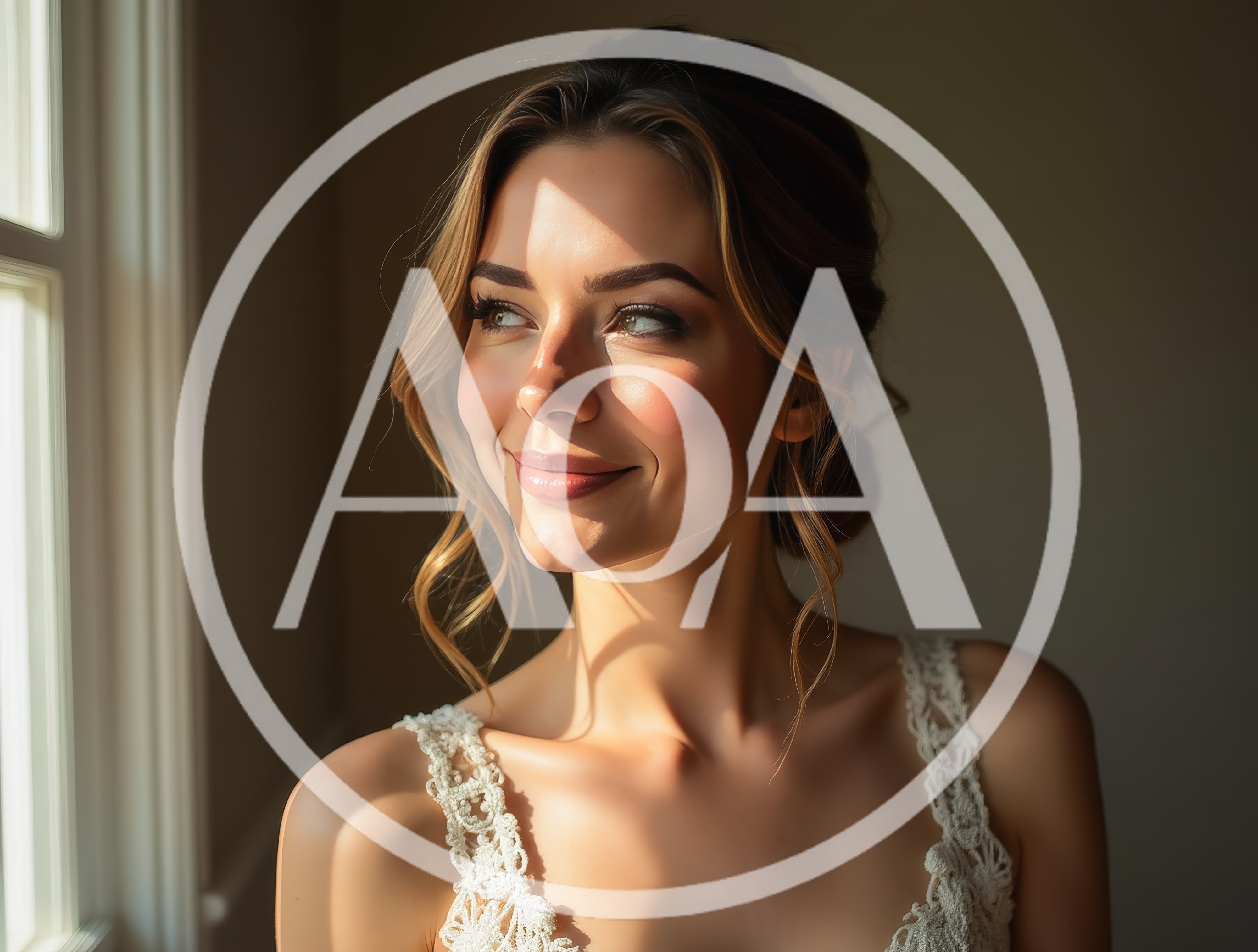Portrait Of A Radiant Bride Standing By A Window