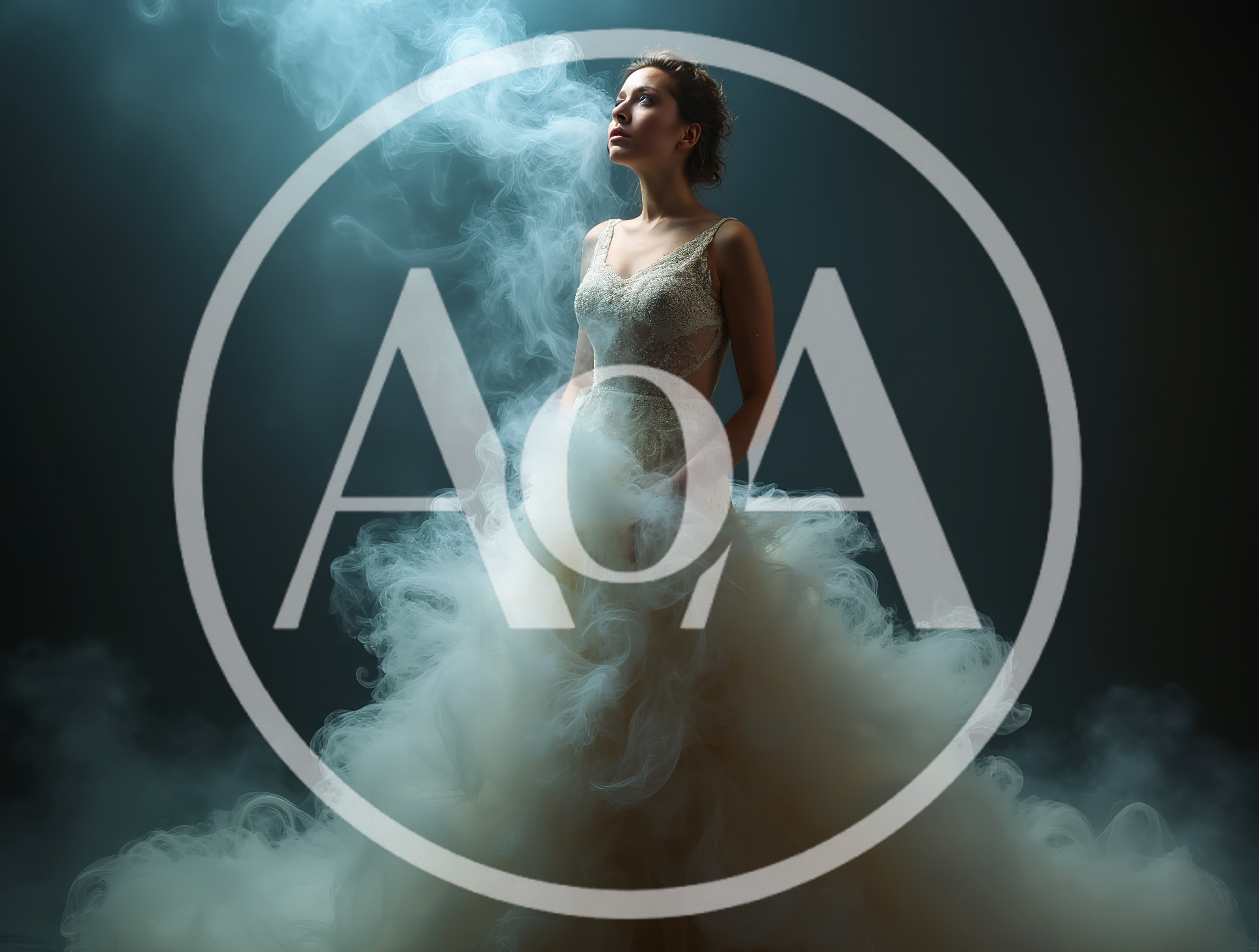 Elegant Bride Standing In A Cloud Of Smoke
