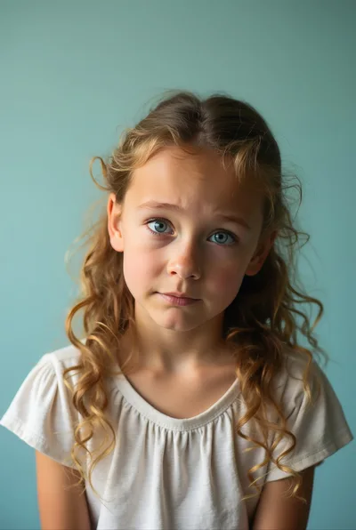 Portrait Of A Young Girl With Curly Blonde Hair
