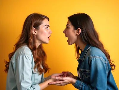 Two Young Women Arguing Face To Face
