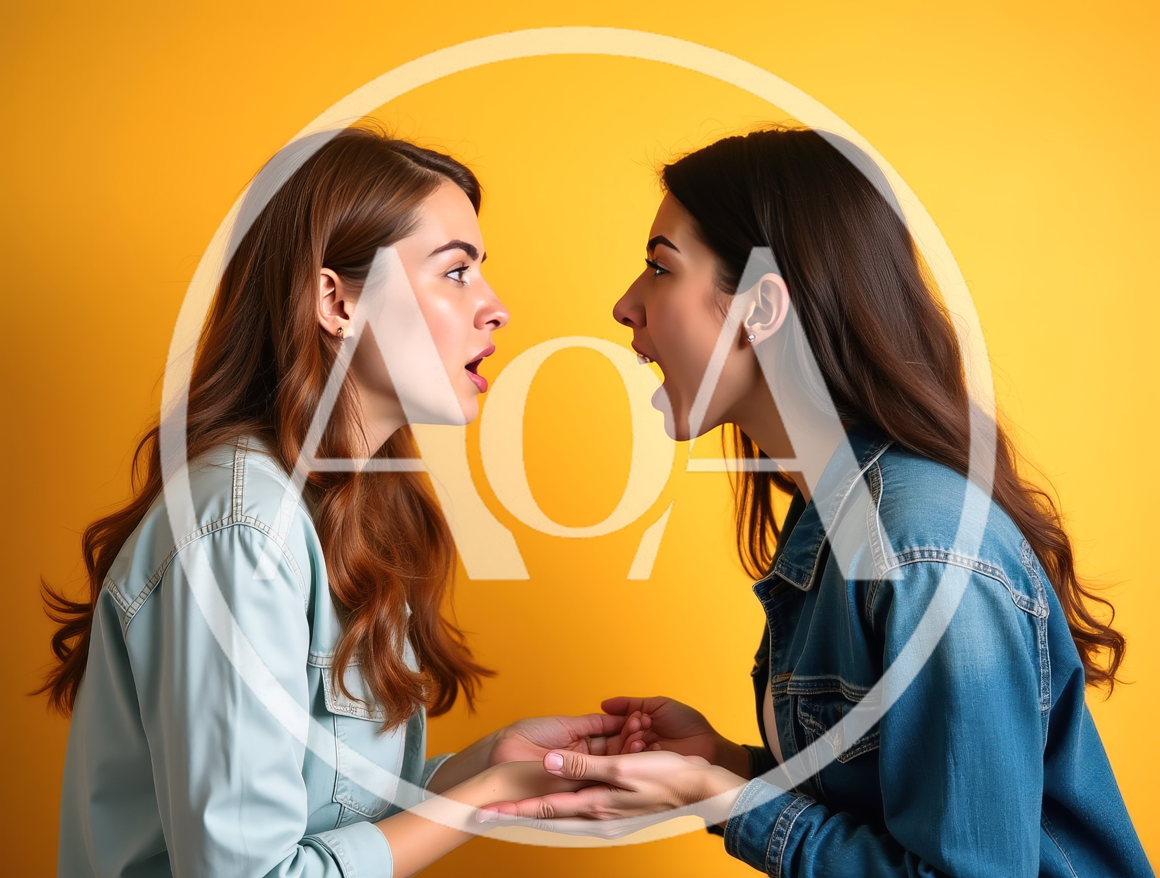 Two Young Women Arguing Face To Face
