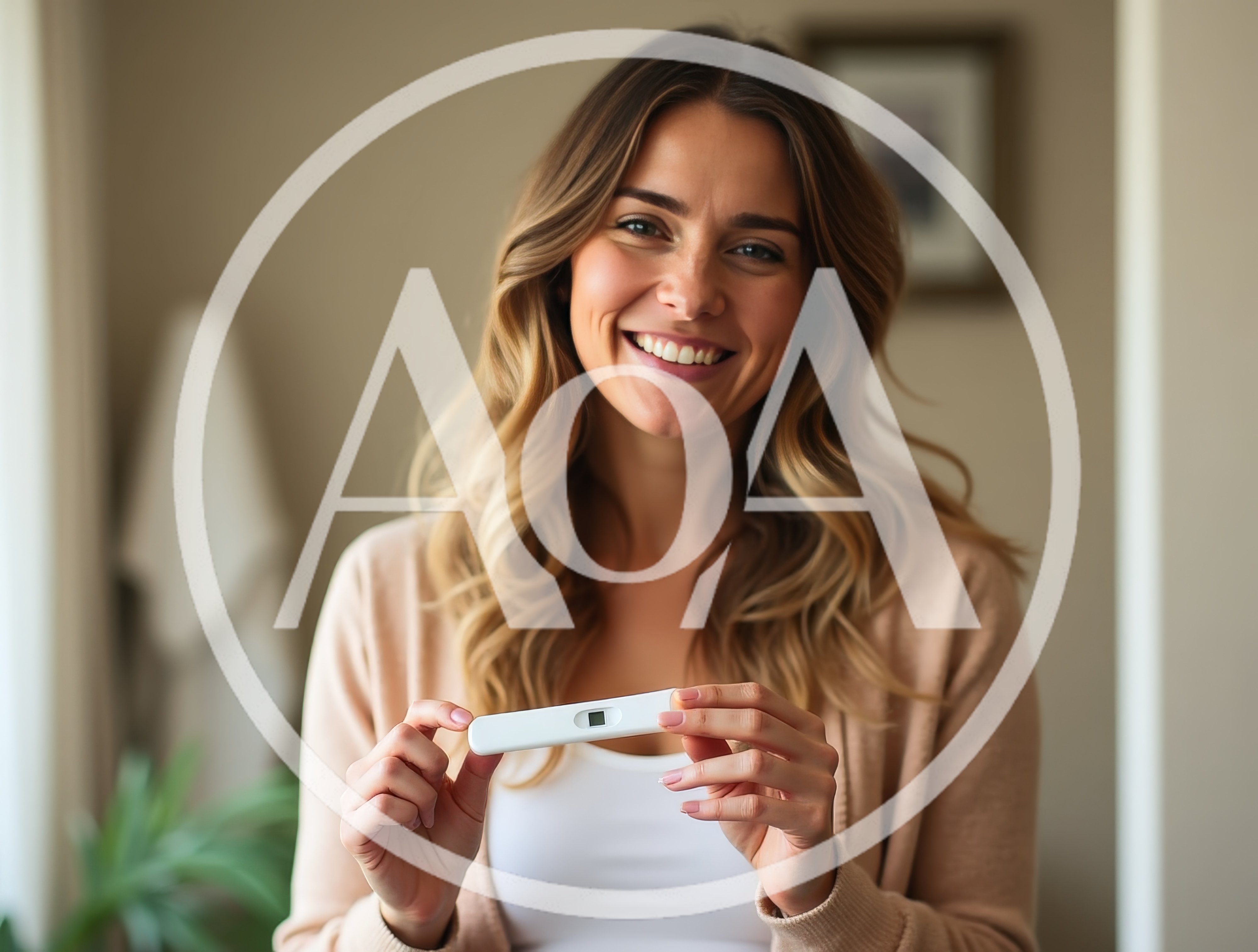Smiling Woman Holding A Positive Pregnancy Test