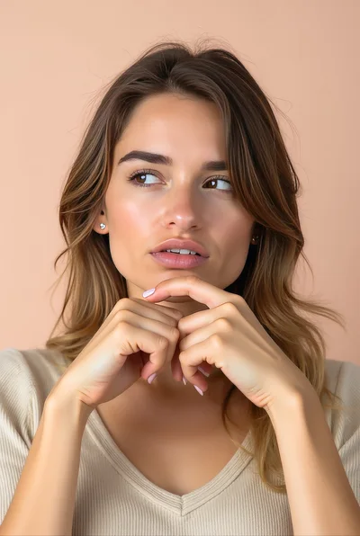 Thoughtful Young Woman With Hands Under Chin