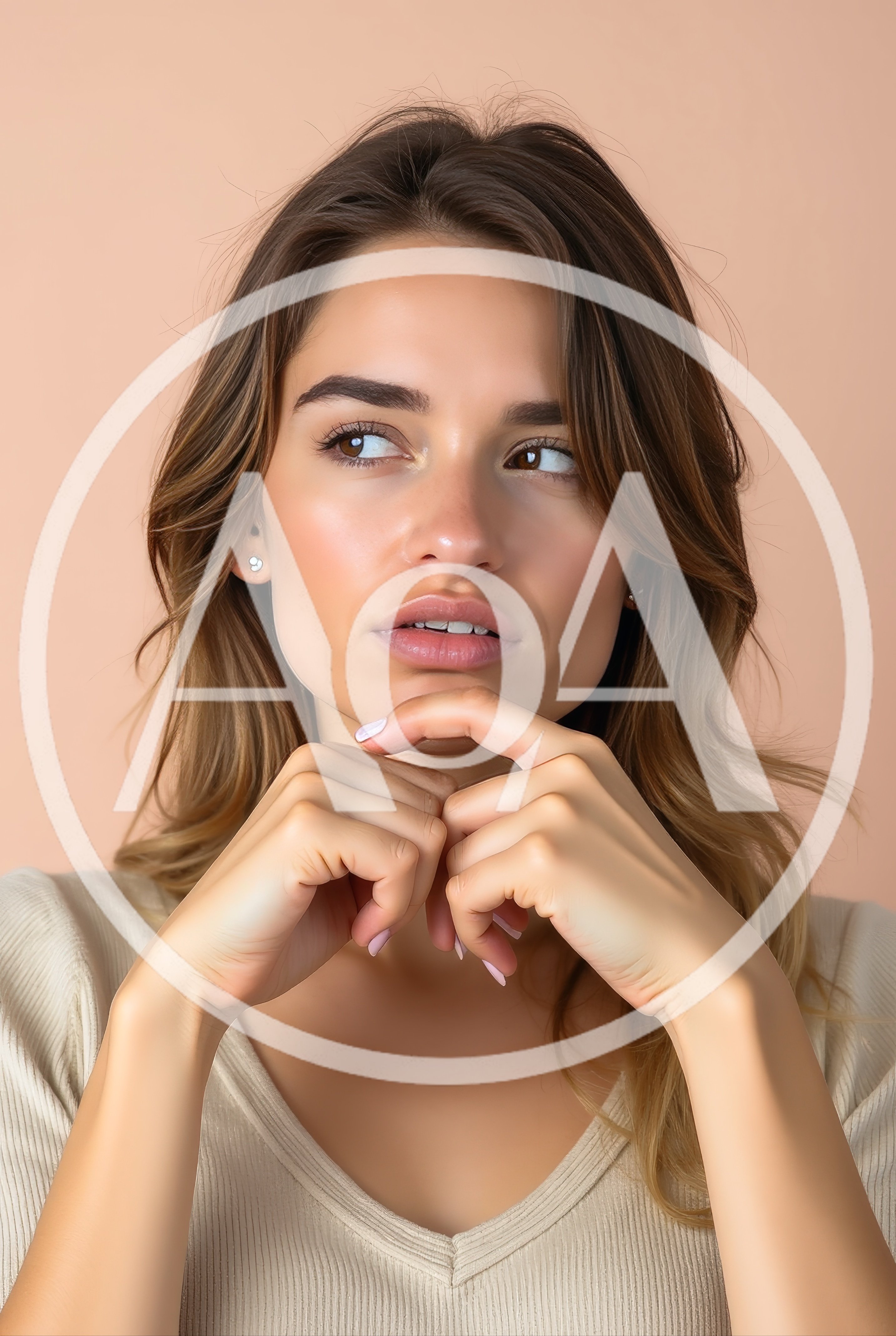 Thoughtful Young Woman With Hands Under Chin