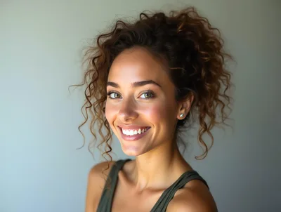 Portrait Of A Smiling Woman With Curly Hair
