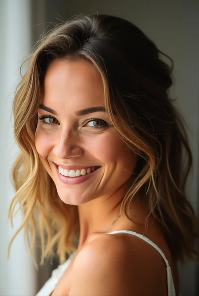 Portrait Of A Smiling Woman With Wavy Hair