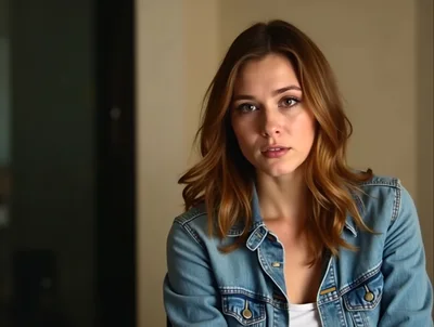 Portrait Of A Young Woman In Denim Jacket