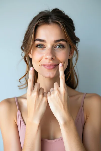 Young Woman Pointing To Her Cheeks