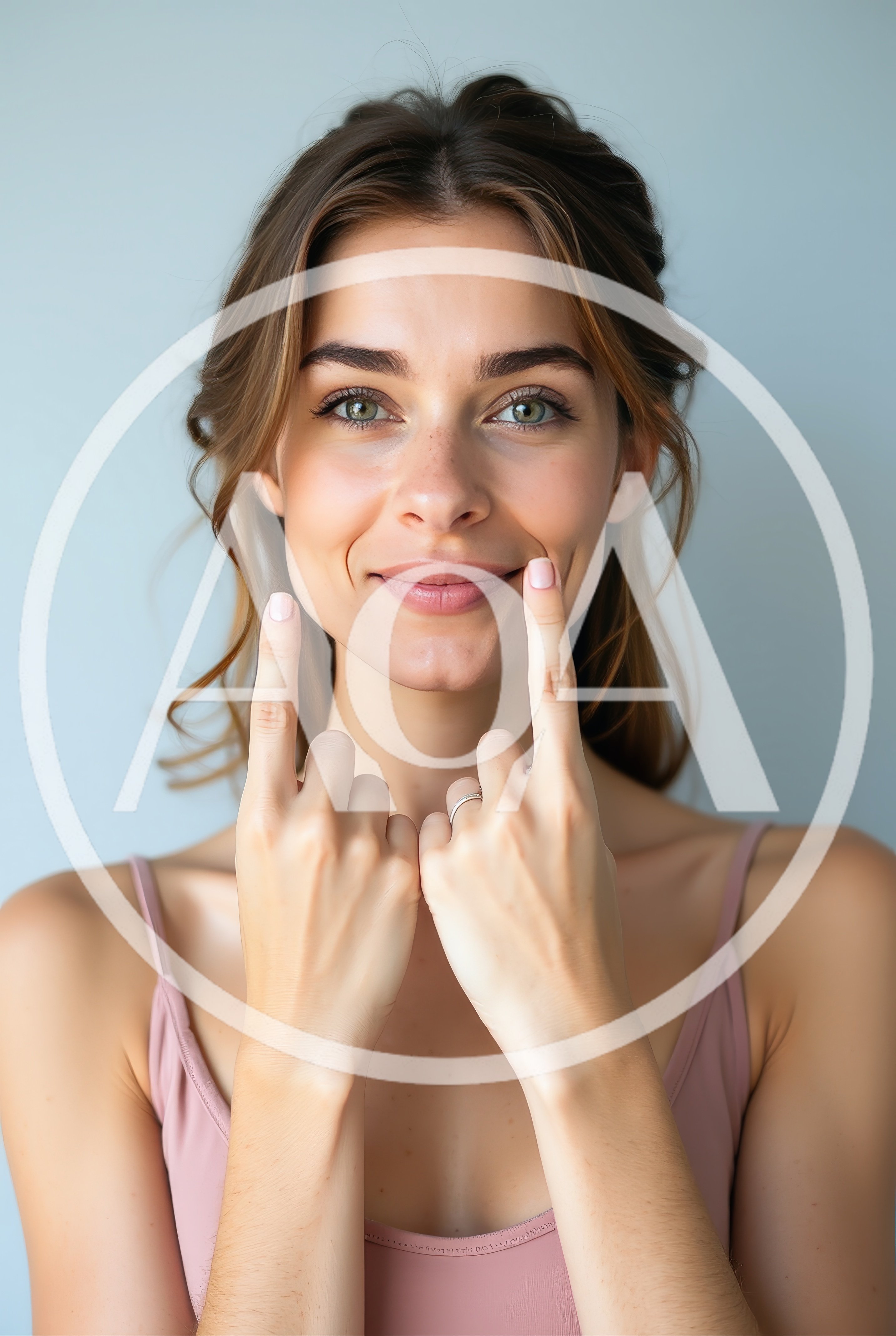 Young Woman Pointing To Her Cheeks