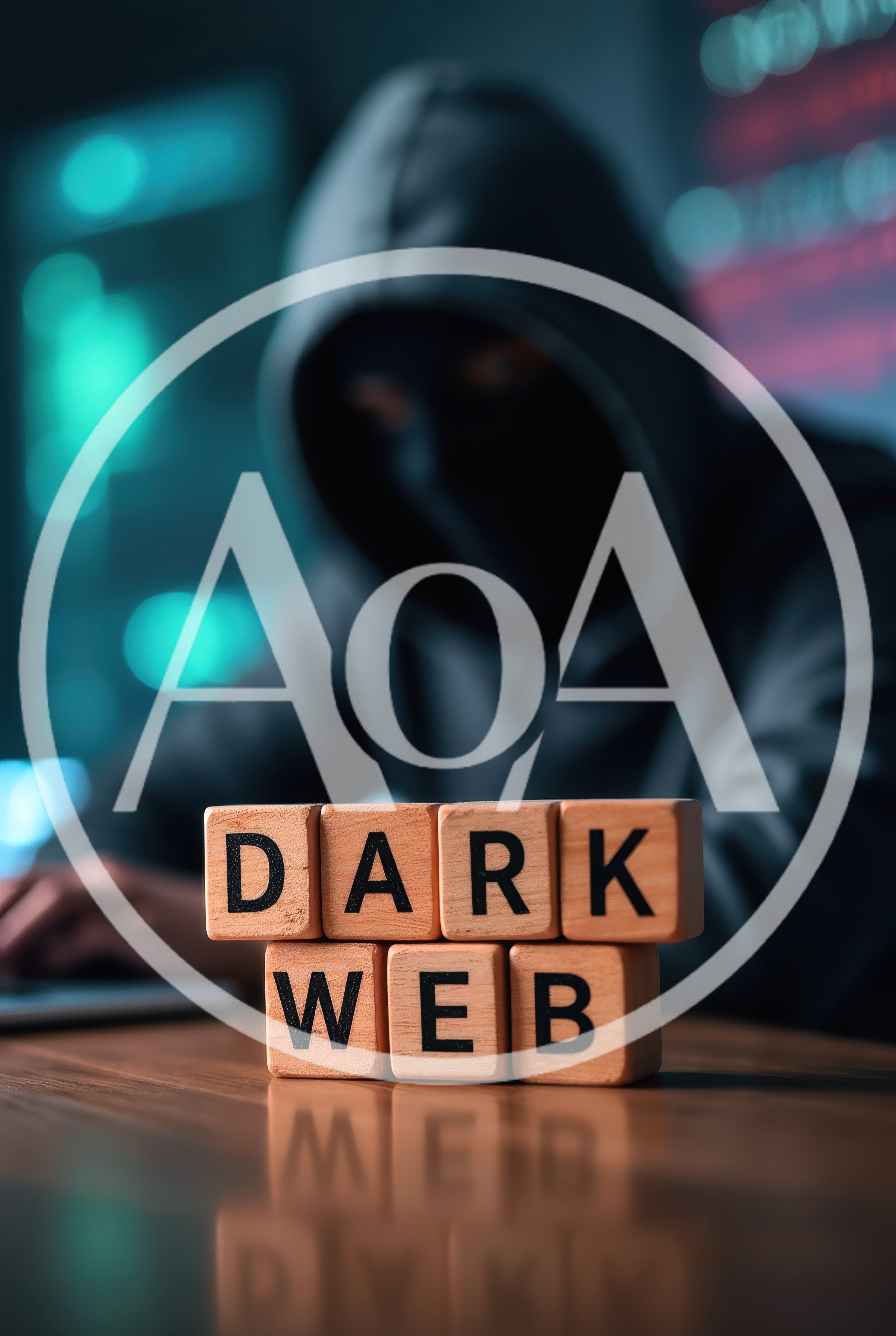 Hacker Working Behind Dark Web Wooden Blocks