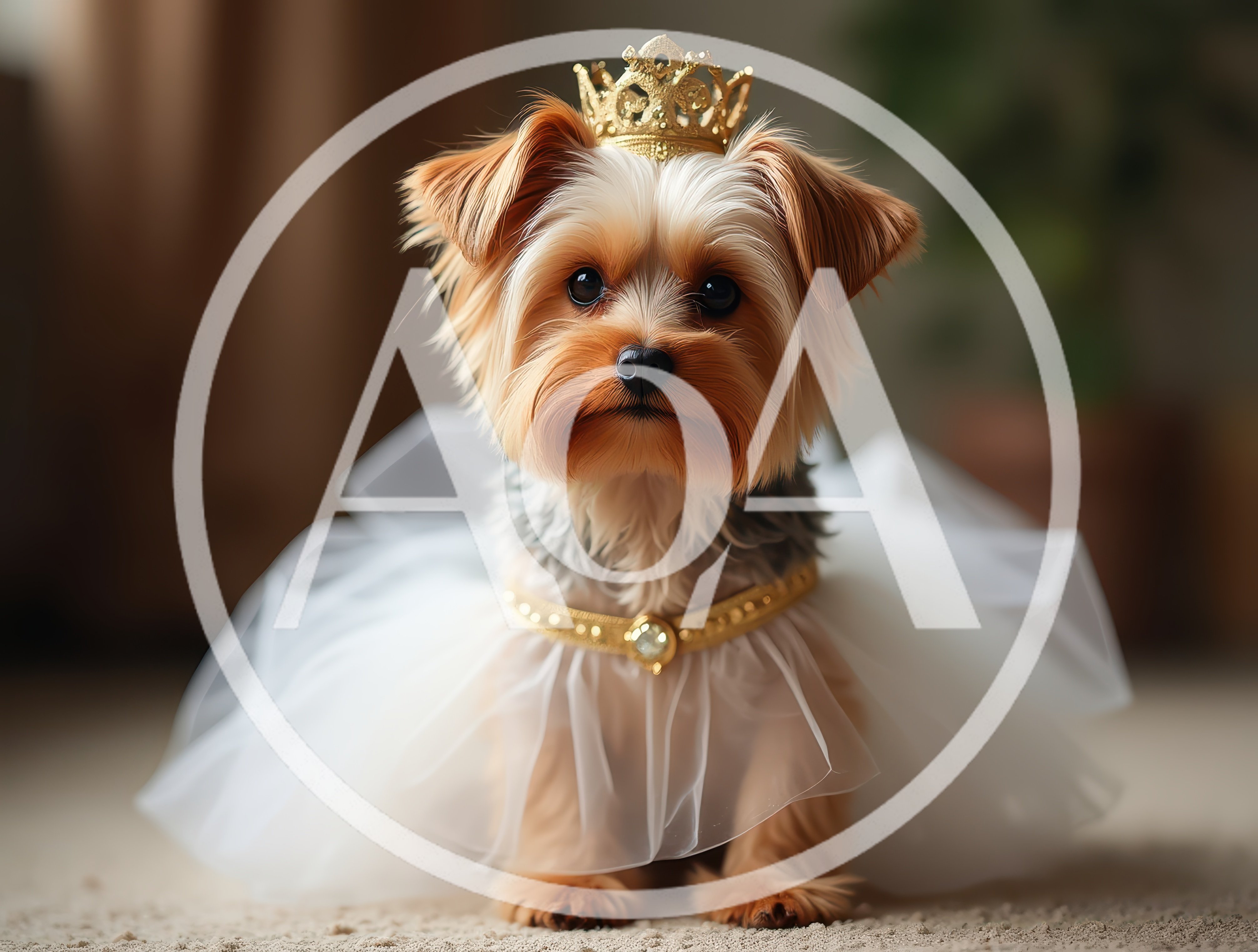 Adorable Yorkshire Terrier Wearing A Princess Crown And Tutu