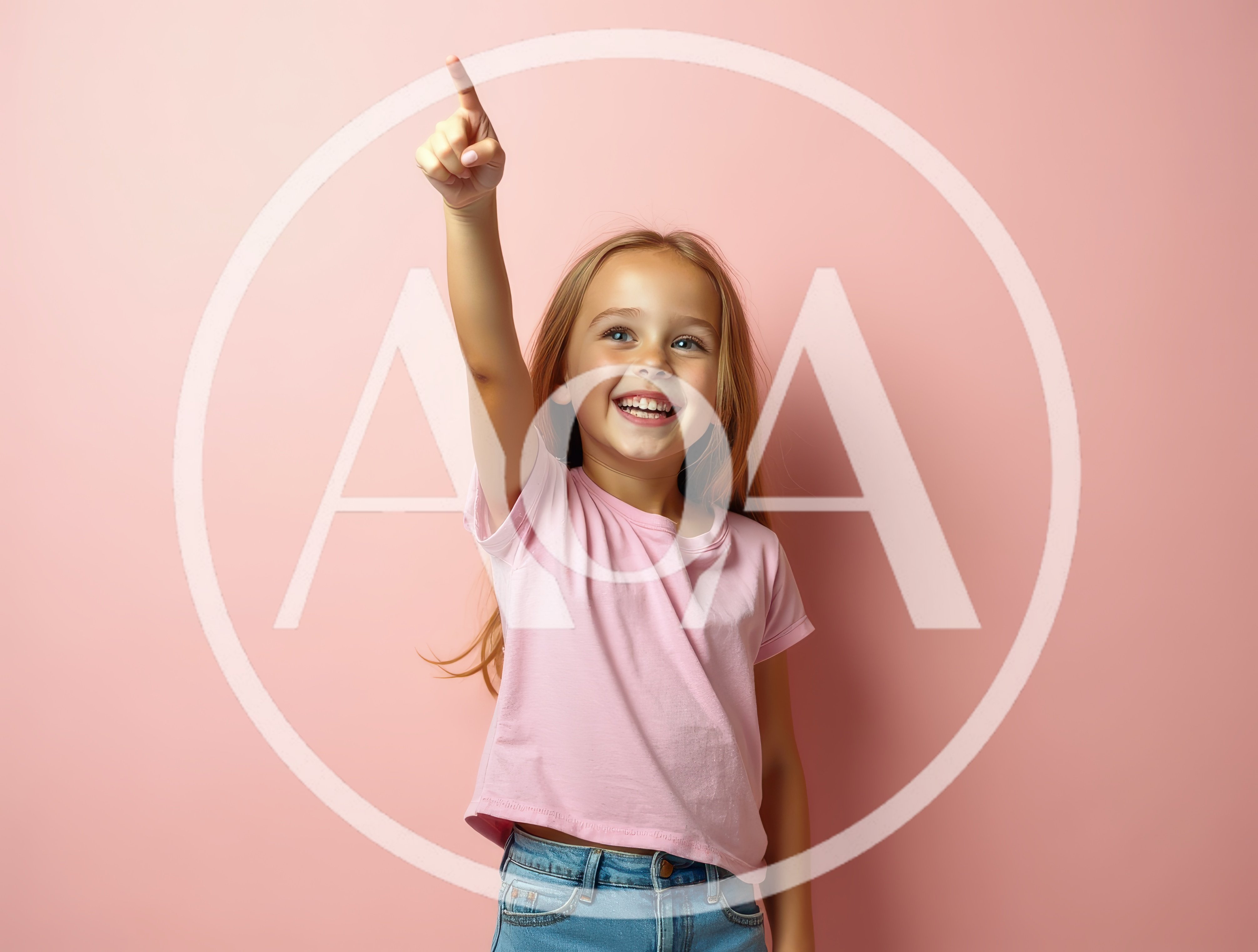 Happy Little Girl Pointing Upwards