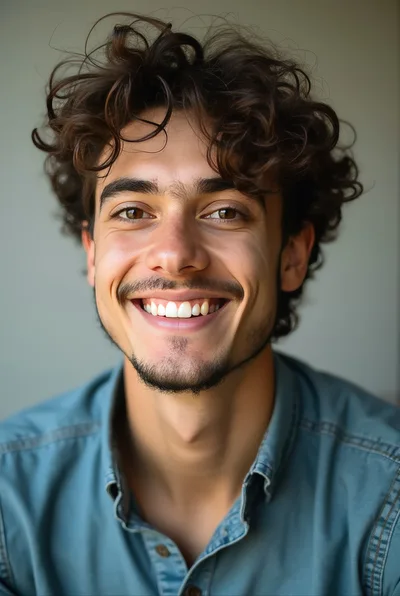 Portrait Of A Smiling Young Man With Curly Hair