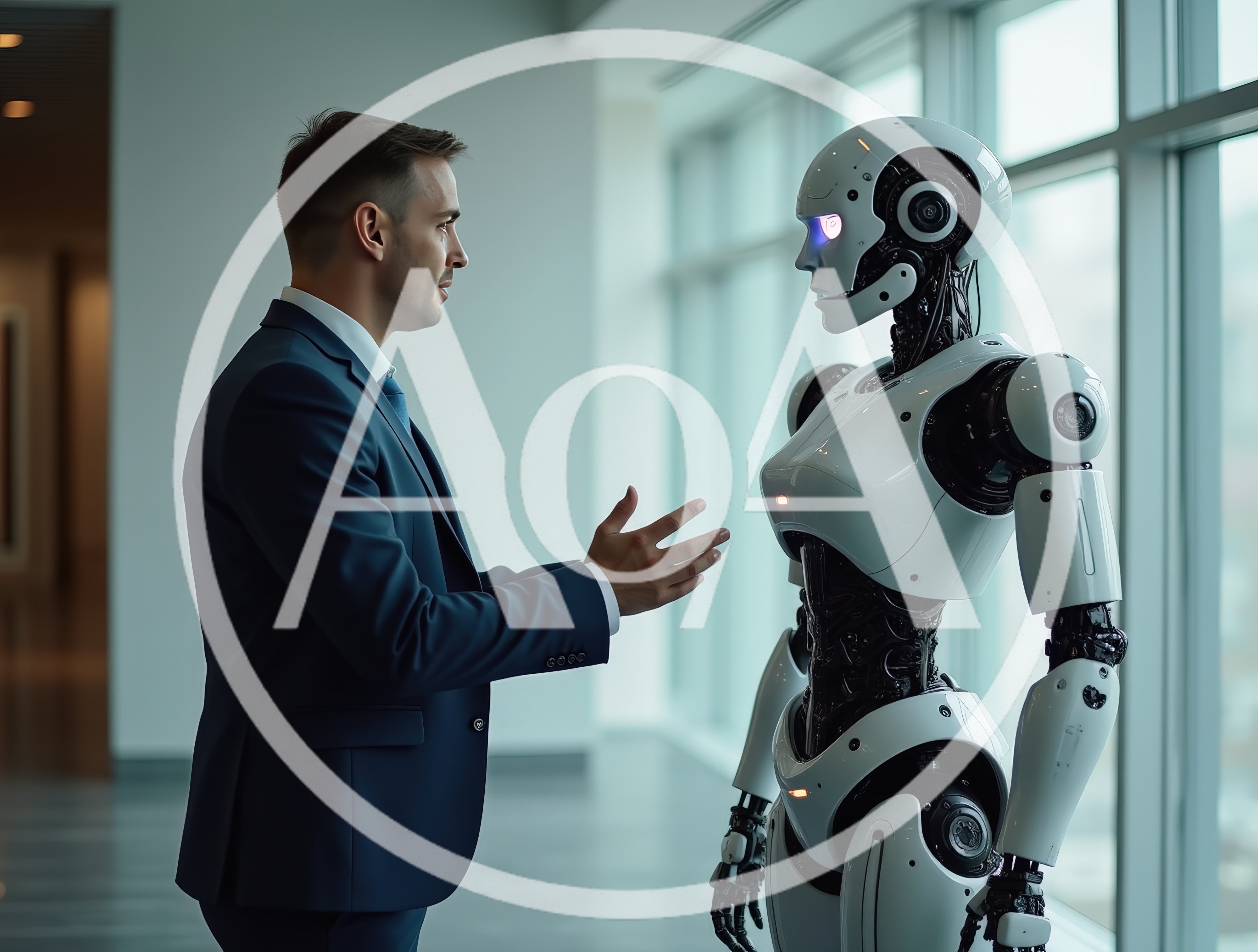 Businessman Having A Conversation With A Humanoid Robot