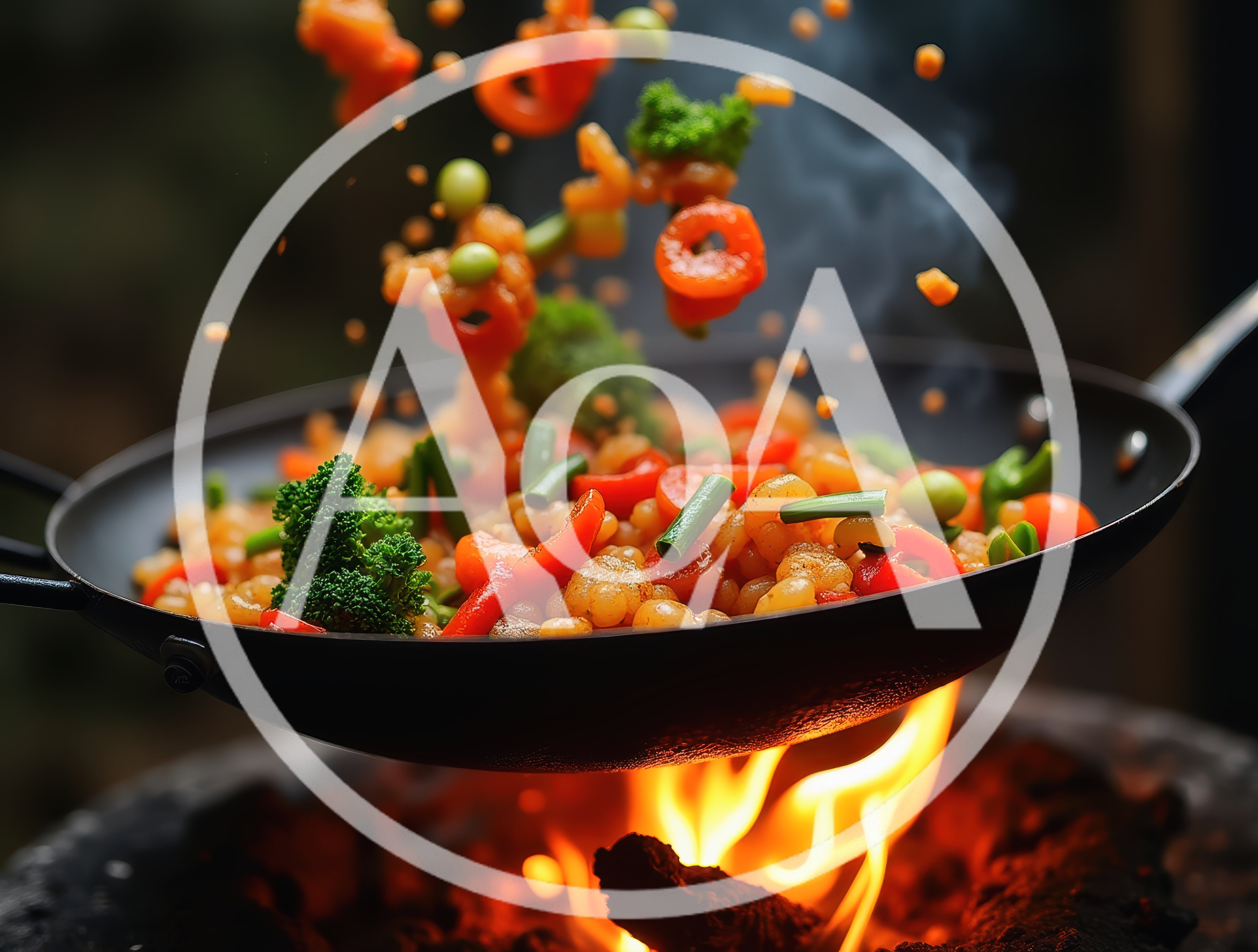 Stir Fry Vegetables Cooking In A Wok Over Fire