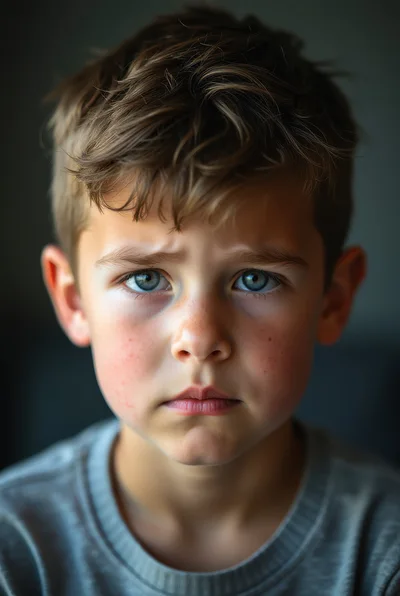 Portrait Of A Young Boy With Serious Expression